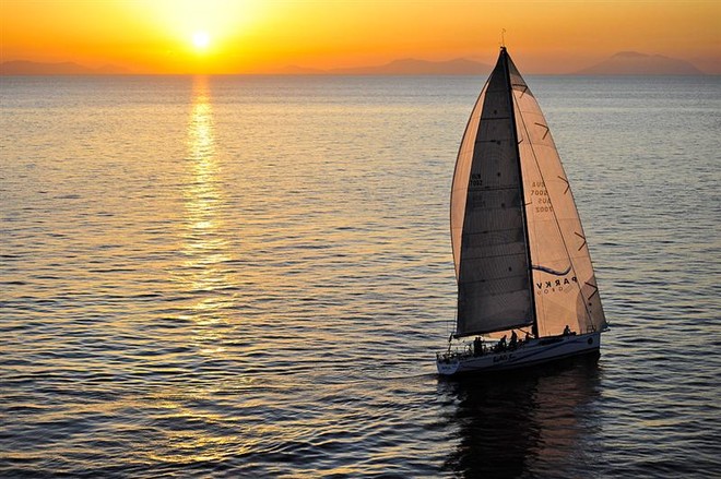 WILD JOE, HUN, exiting Strait of Messina - Rolex Middle Sea Race 2011 &copy;  Rolex/ Kurt Arrigo http://www.regattanews.com
